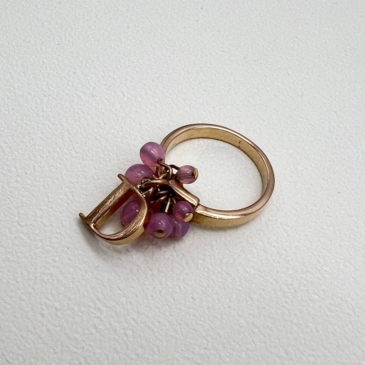 Christian Dior Vintage Pink Crystal with D Logo Golden Ring #13