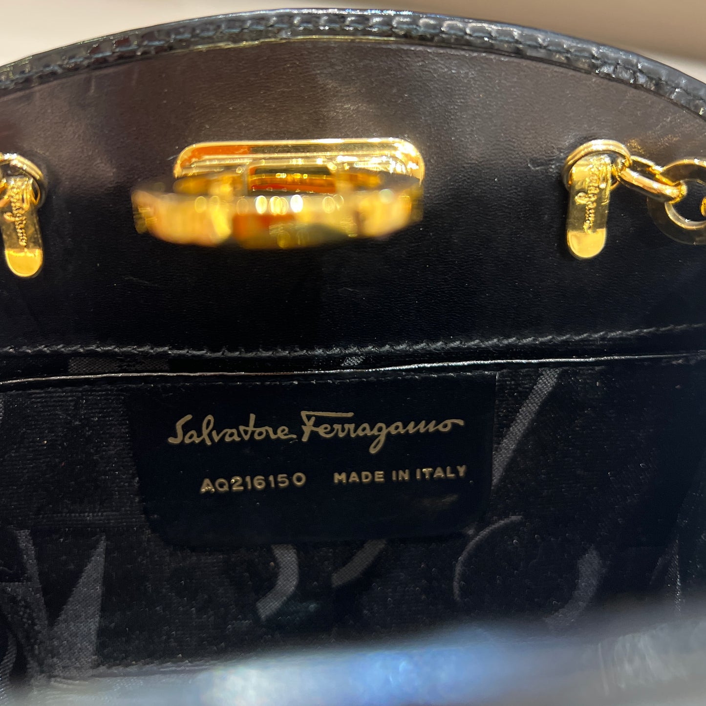 Ferragamo Vintage Golden Gancini Mini Shoulder Bag With Golden Chain