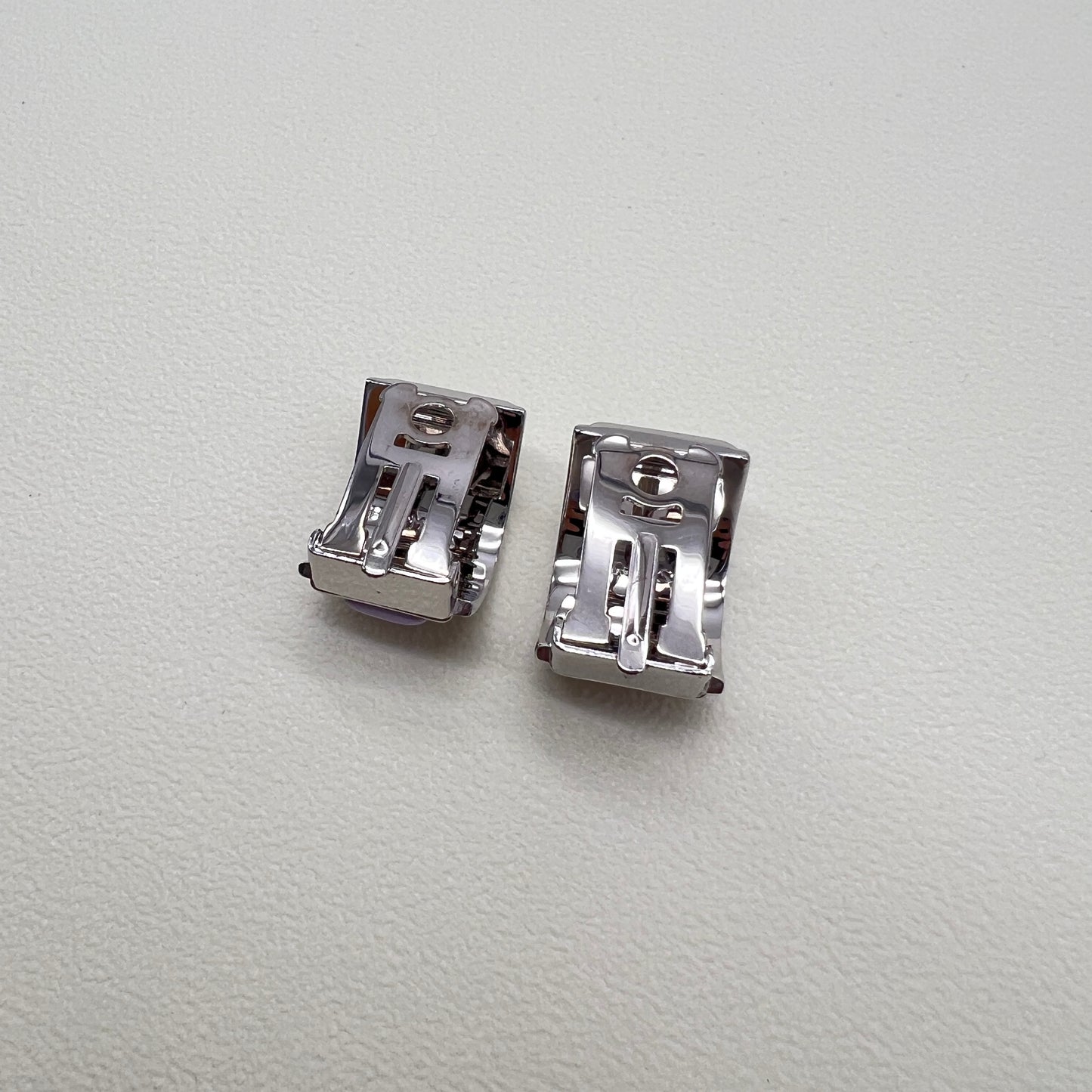 Hermes Vintage Lavender Enamelled Silver Clip-on Earrings