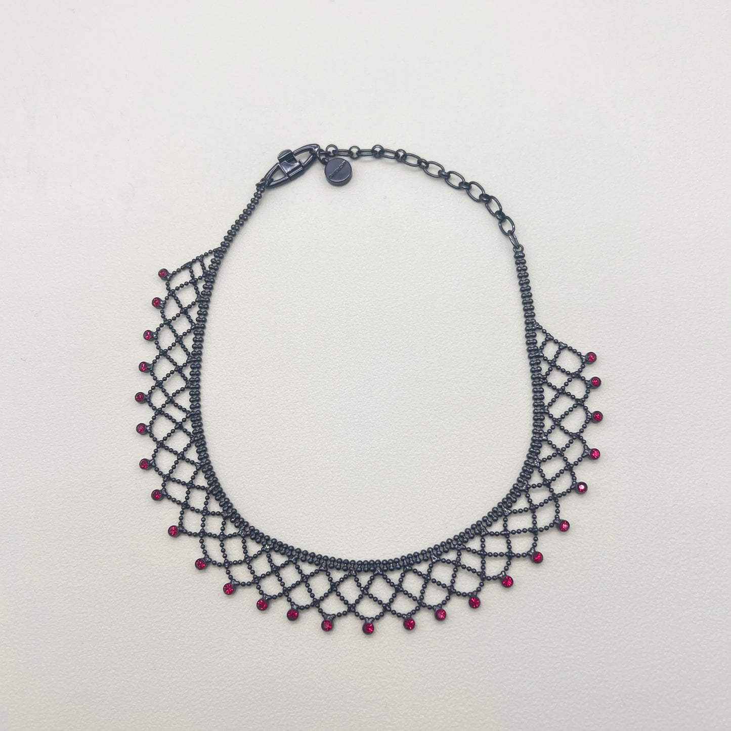 Givenchy Vintage Lace Motif Red Color Rhinestone Necklace