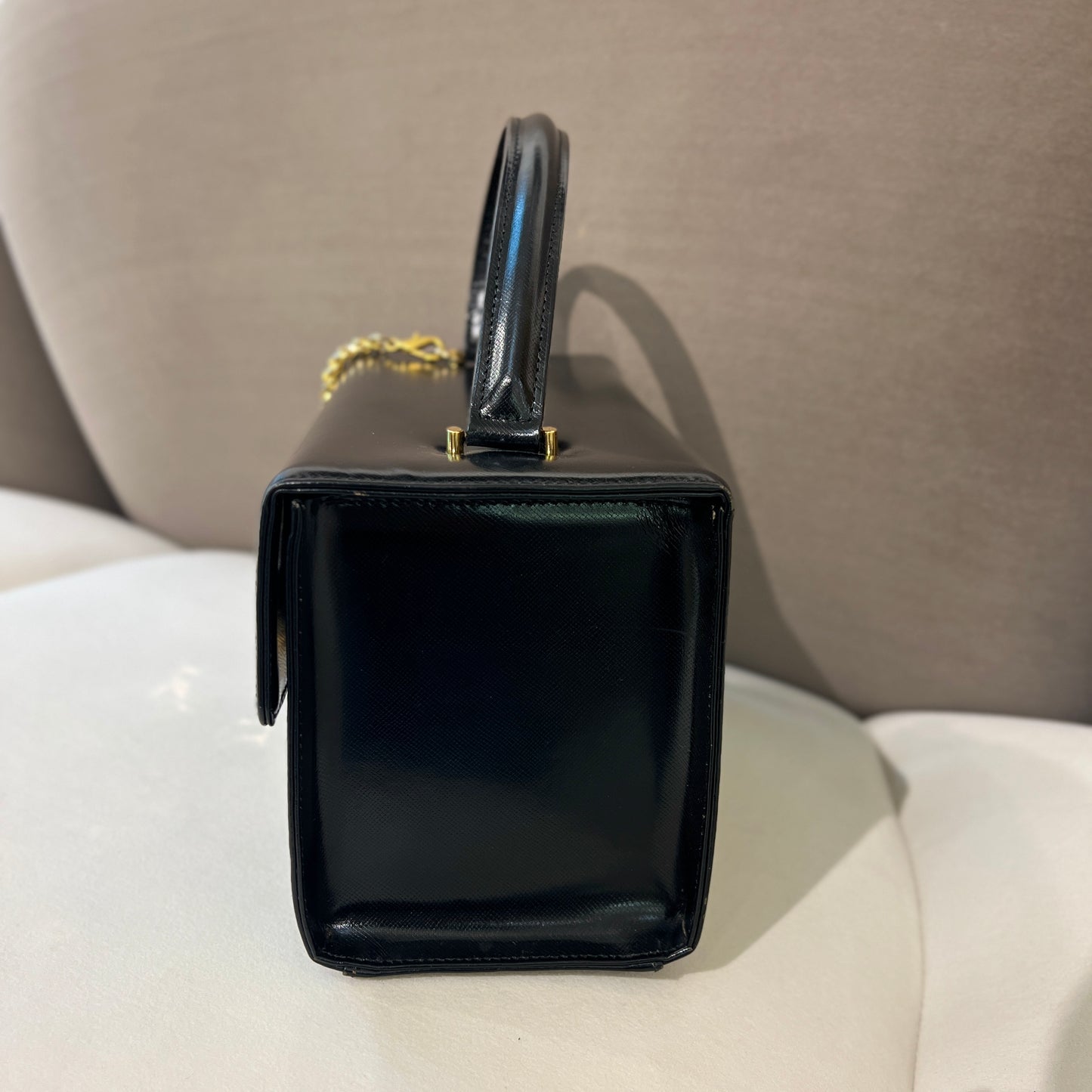 Versace Vintage Golden Sun Black Leather Top Handle Vanity Bag