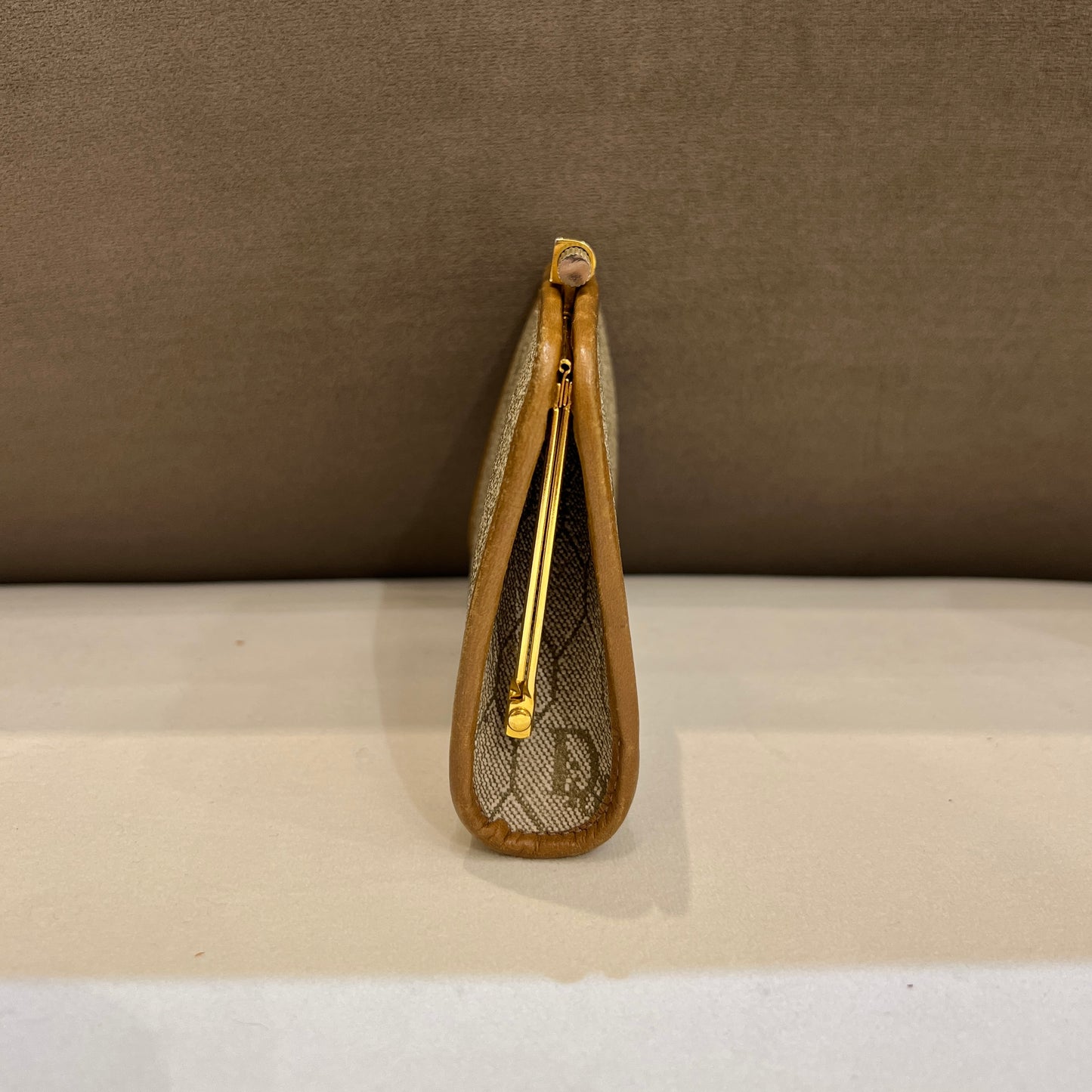 Christian Dior 復古棕色蜂巢零錢包