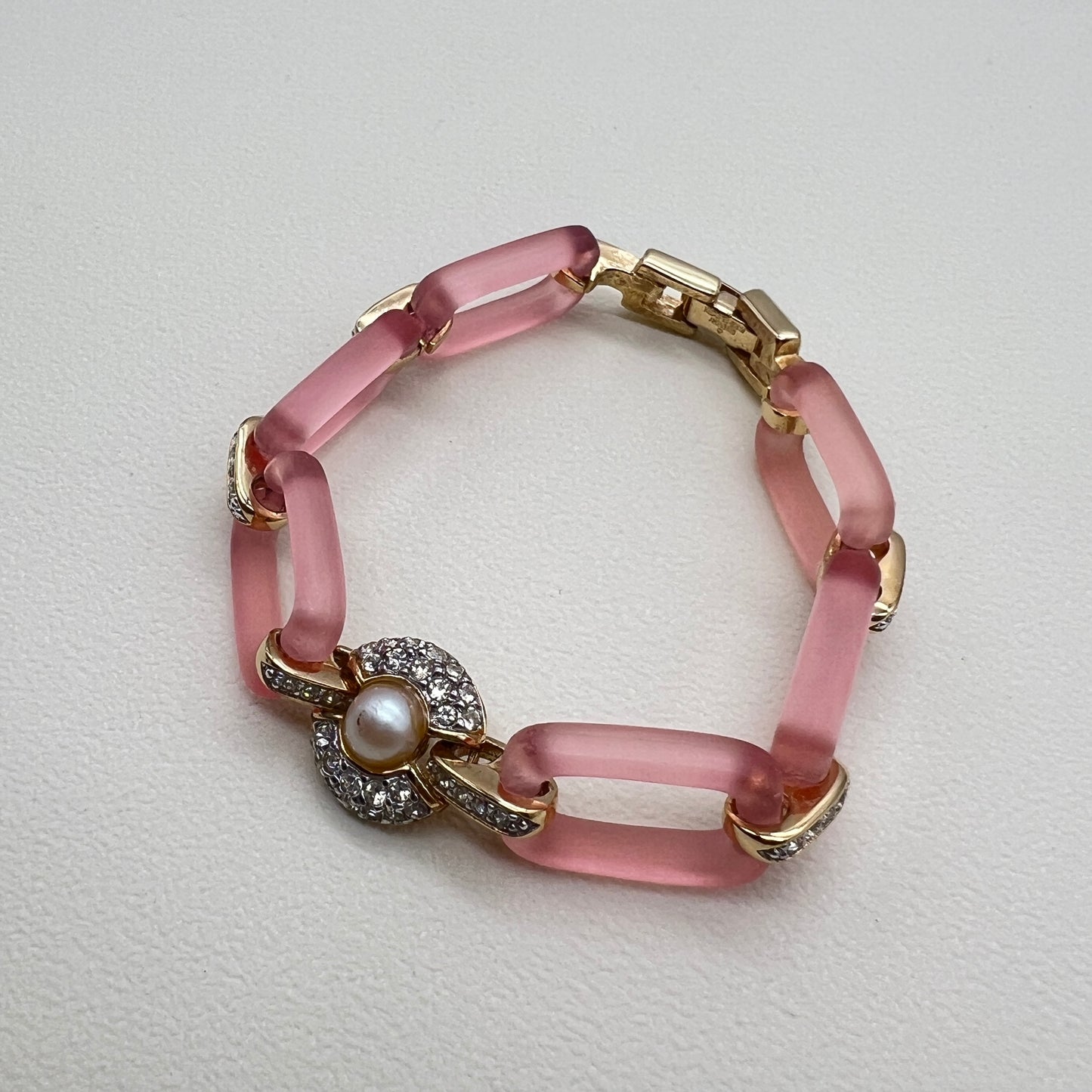 Givenchy Vintage Pearl In Circle with Rhinestone Pink and Golden Bracelet