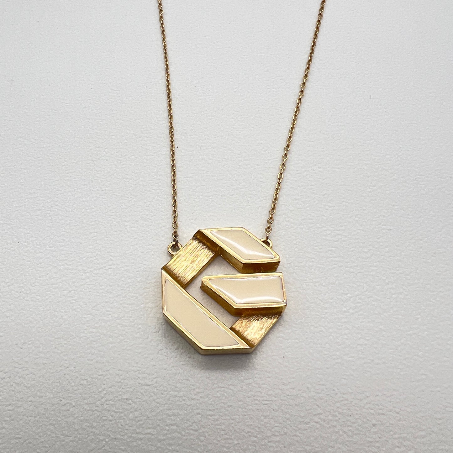 Givenchy Vintage G Logo White and Golden Pendant Necklace