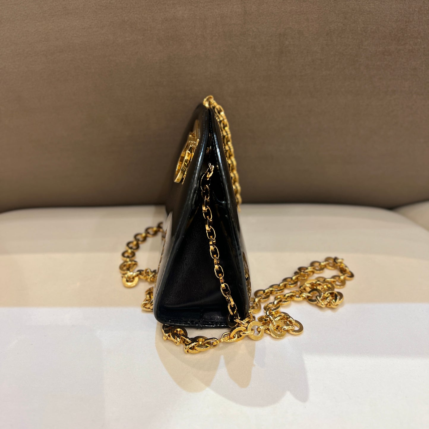 Ferragamo Vintage Golden Gancini Mini Shoulder Bag With Golden Chain
