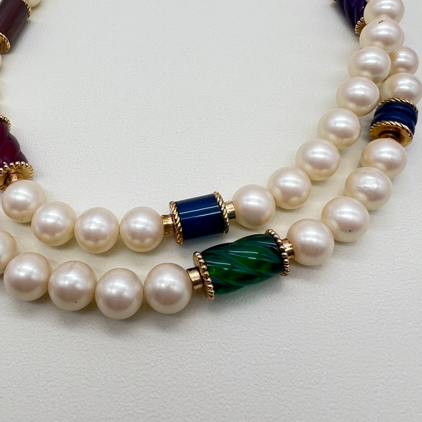 Givenchy Vintage Pearl and Multi Color Stone Necklace