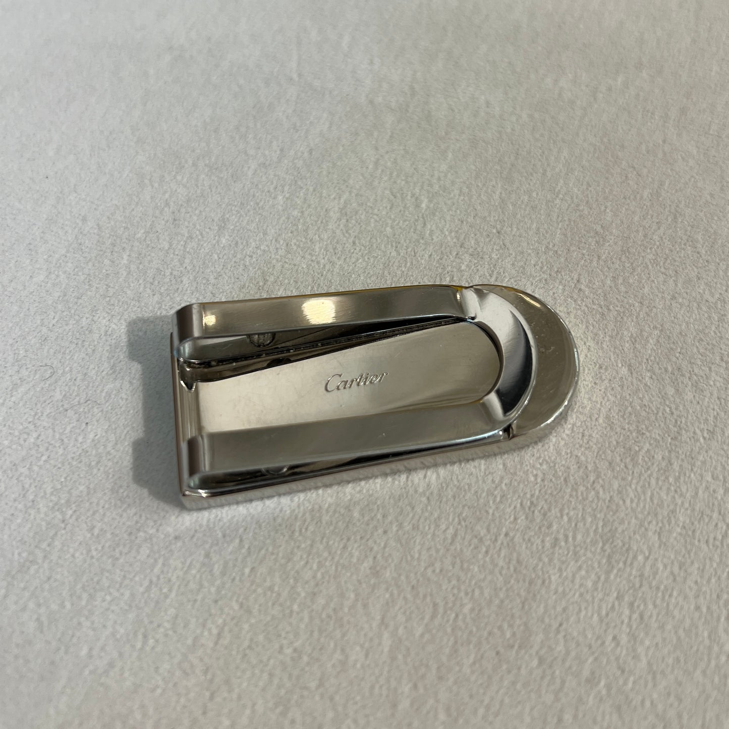 Cartier Vintage Embossed Logo Black Leather Silver Money Clip