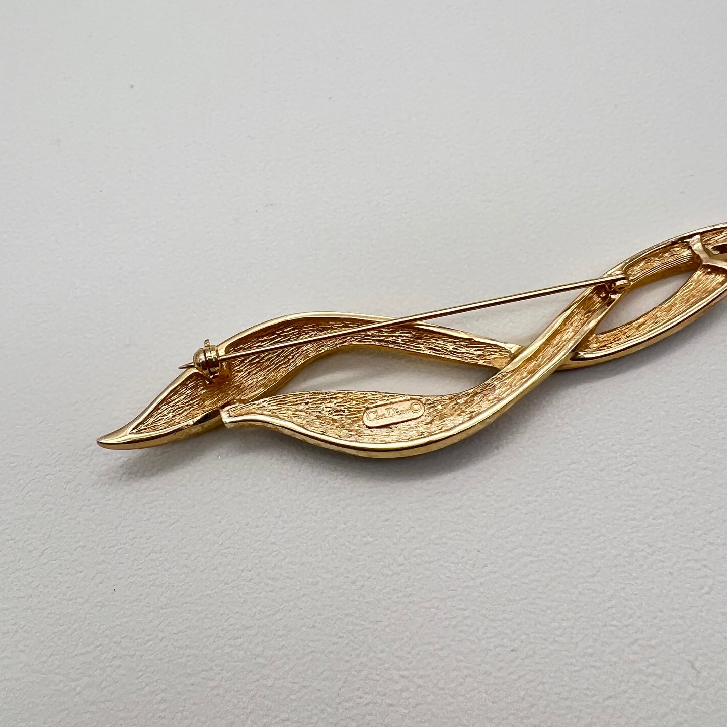 Christian Dior Vintage Leaf Motif Black and Rhinestone Golden Brooch