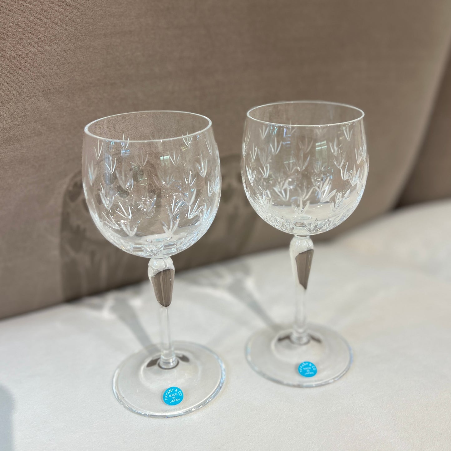 Tiffany Vintage Unused Flower Motif Wine Glasses Set of 2