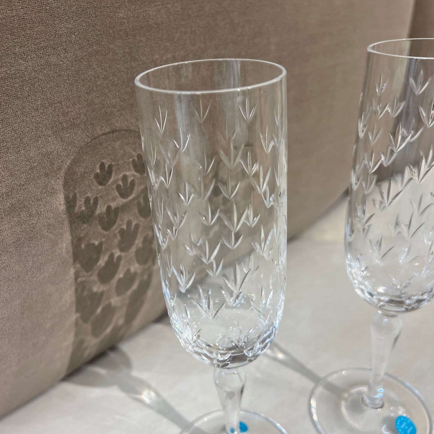 Tiffany Vintage Unused Flower Motif Flute Type Champagne Glass Set of 2