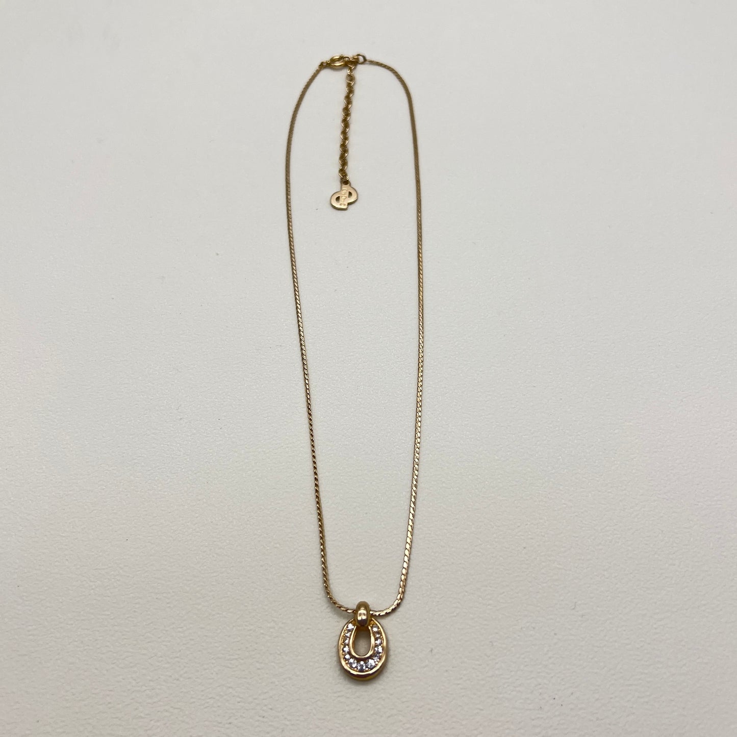 Christian Dior Vintage Oval Shape with Rhinestone Golden Necklace
