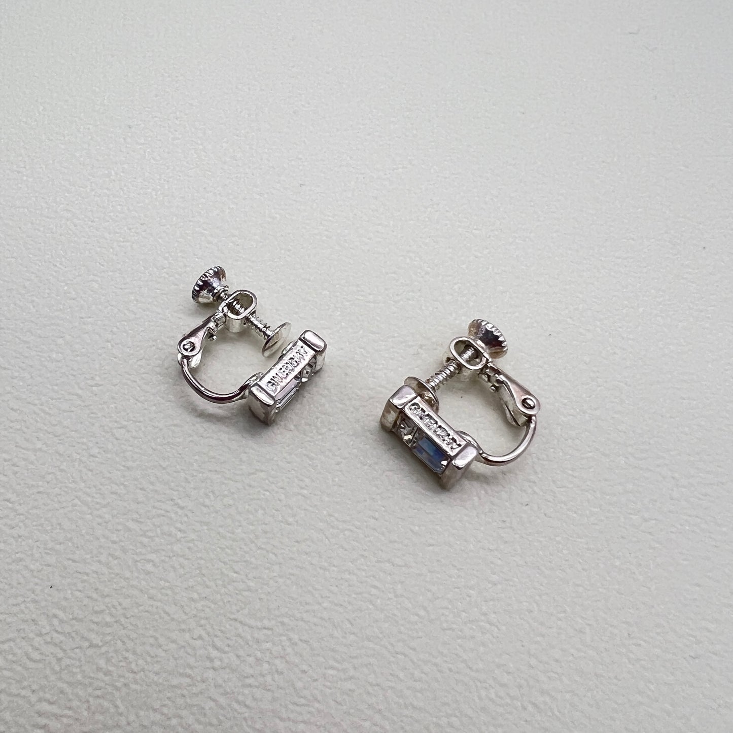 Givenchy Vintage White Stone Silver Clip-on Earrings