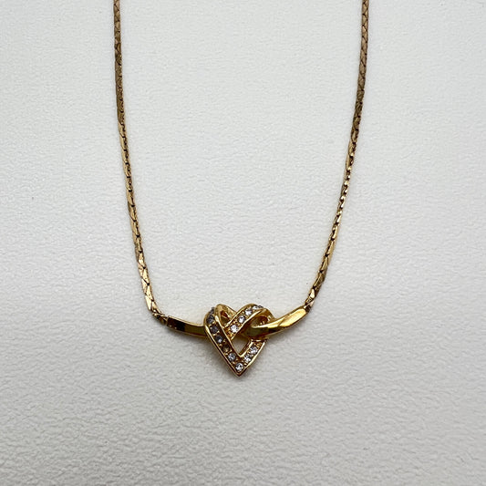 Christian Dior Vintage Heart Shape With Rhinestone Golden Necklace