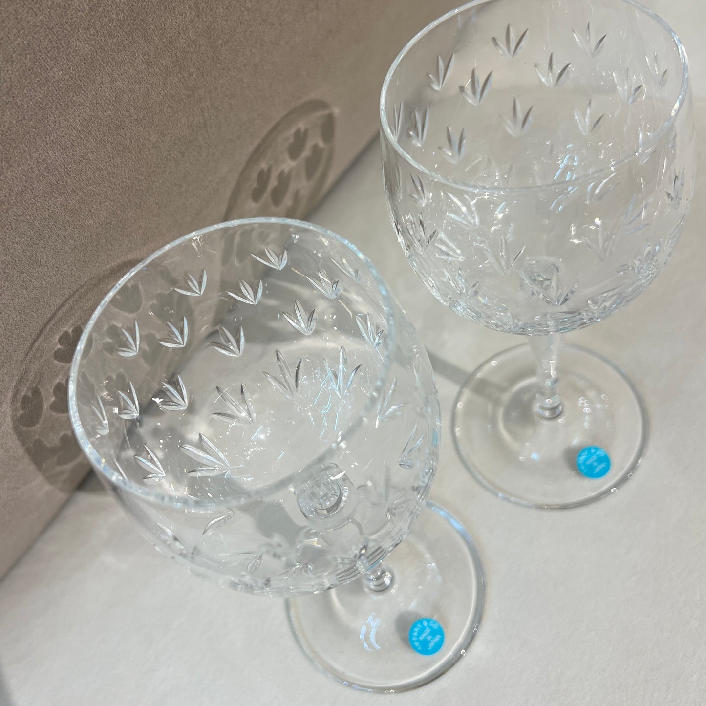 Tiffany Vintage Unused Flower Motif Wine Glasses Set of 2