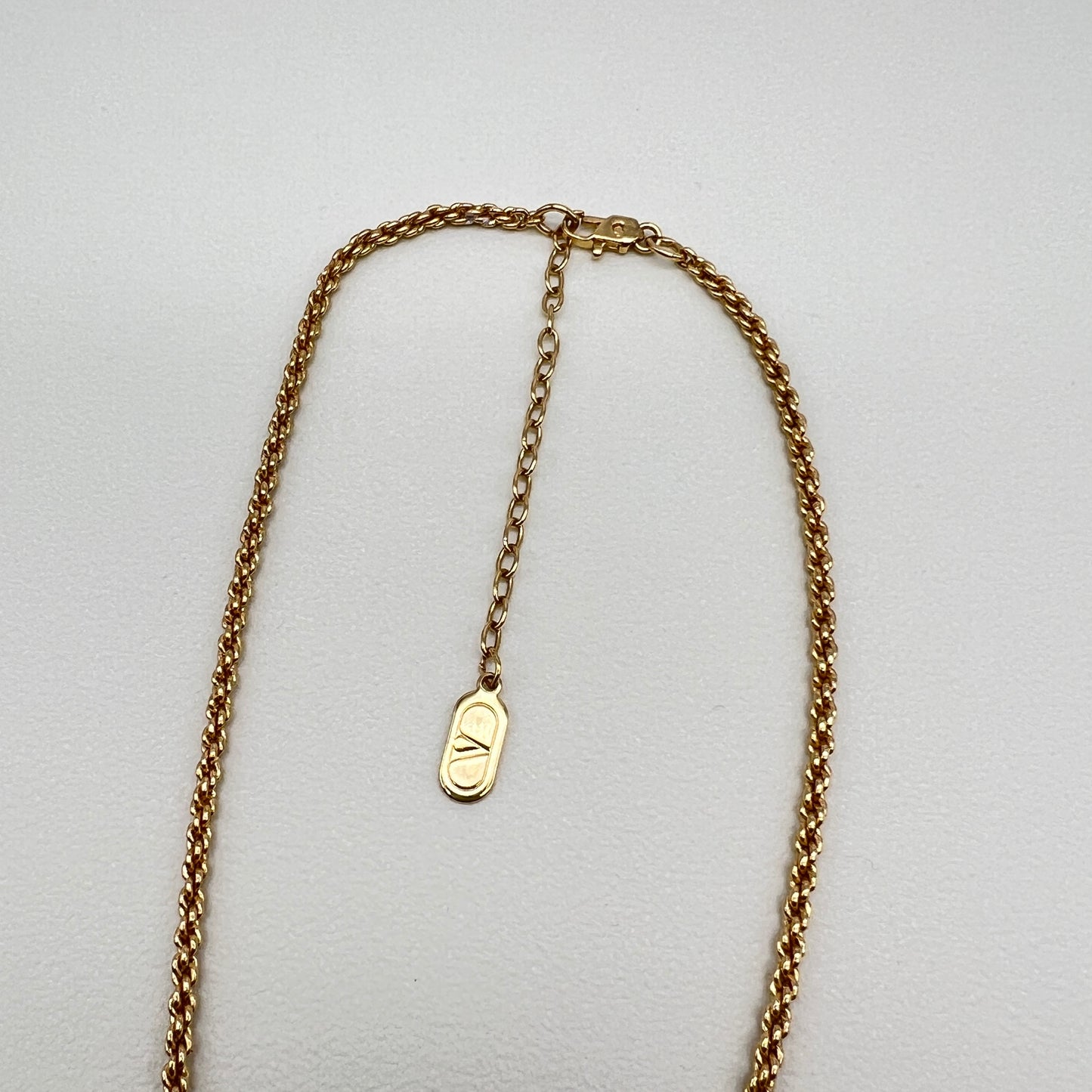 Valentino Vintage Vg Logo With Rhinestone Pendant Golden Necklace