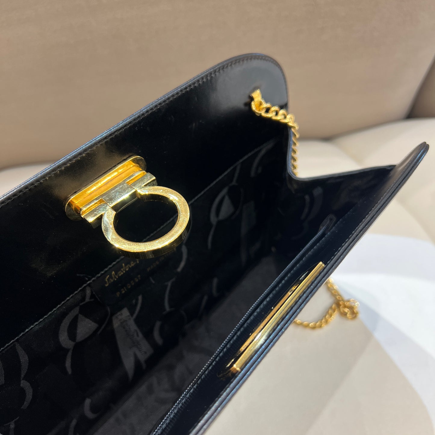 Ferragamo Vintage Golden Gancini Buckle with Golden Chain Shoulder Bag
