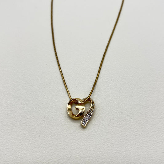 Givenchy Vintage G Logo Heart With Rhinestonr Golden Necklace