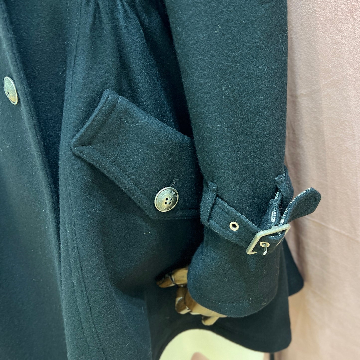 Burberry Vintage Black Wool Long Coat with Belt