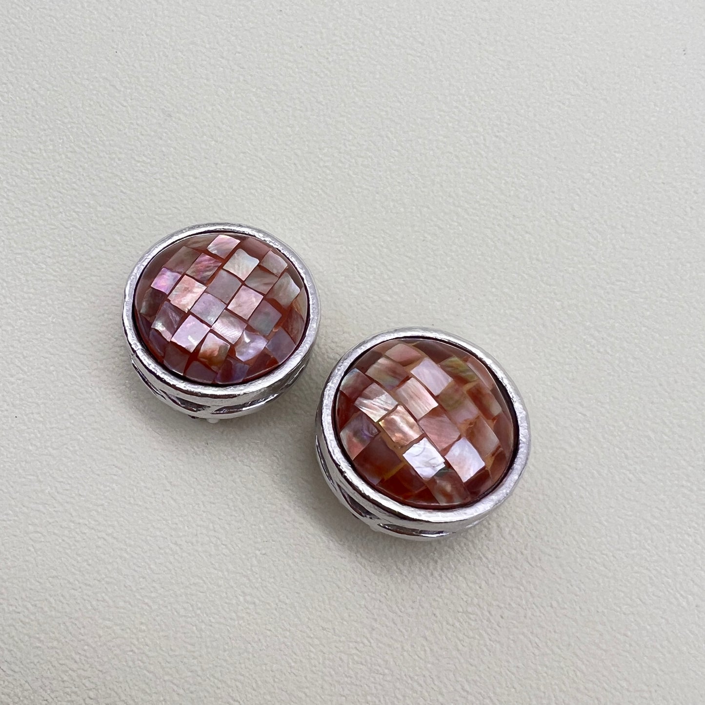 Givenchy Vintage Round Shape Shell Embellished Silver Clip-on Earrings