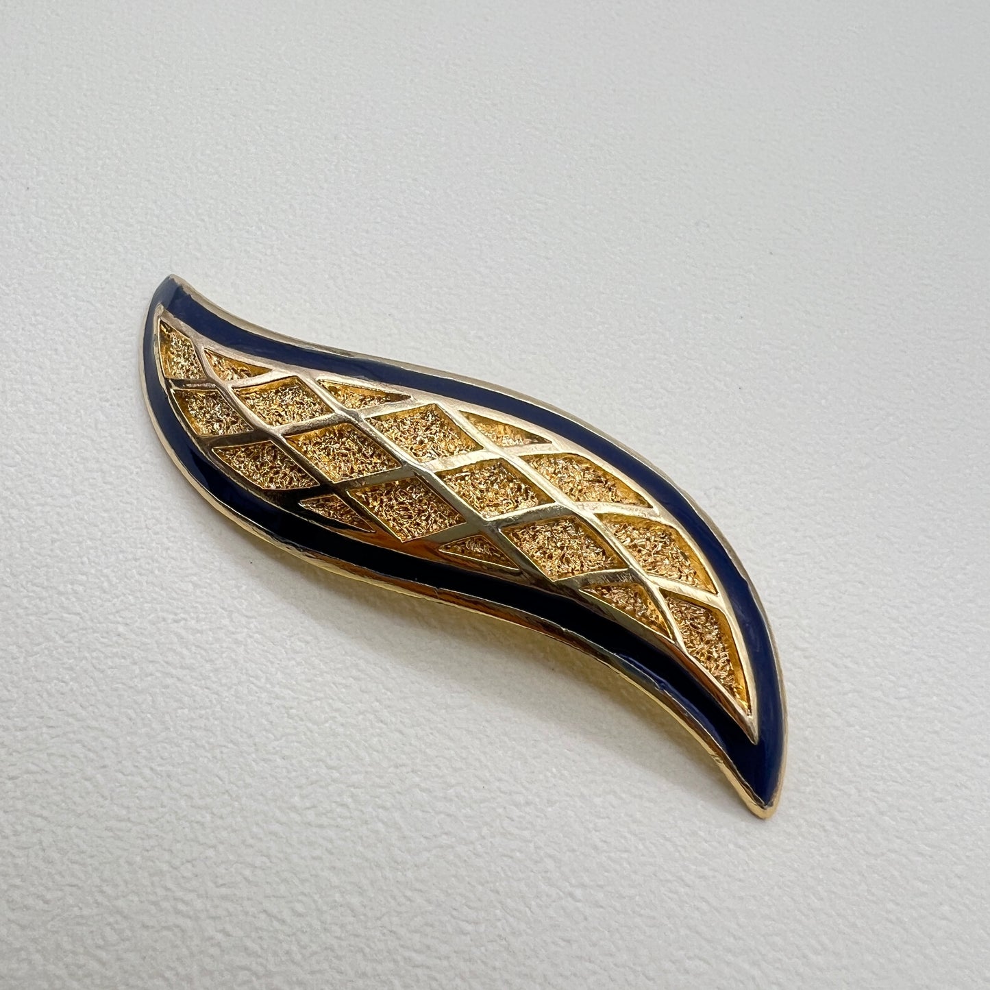 Balenciaga Vintage Navy Blue and Golden Leaf Brooch
