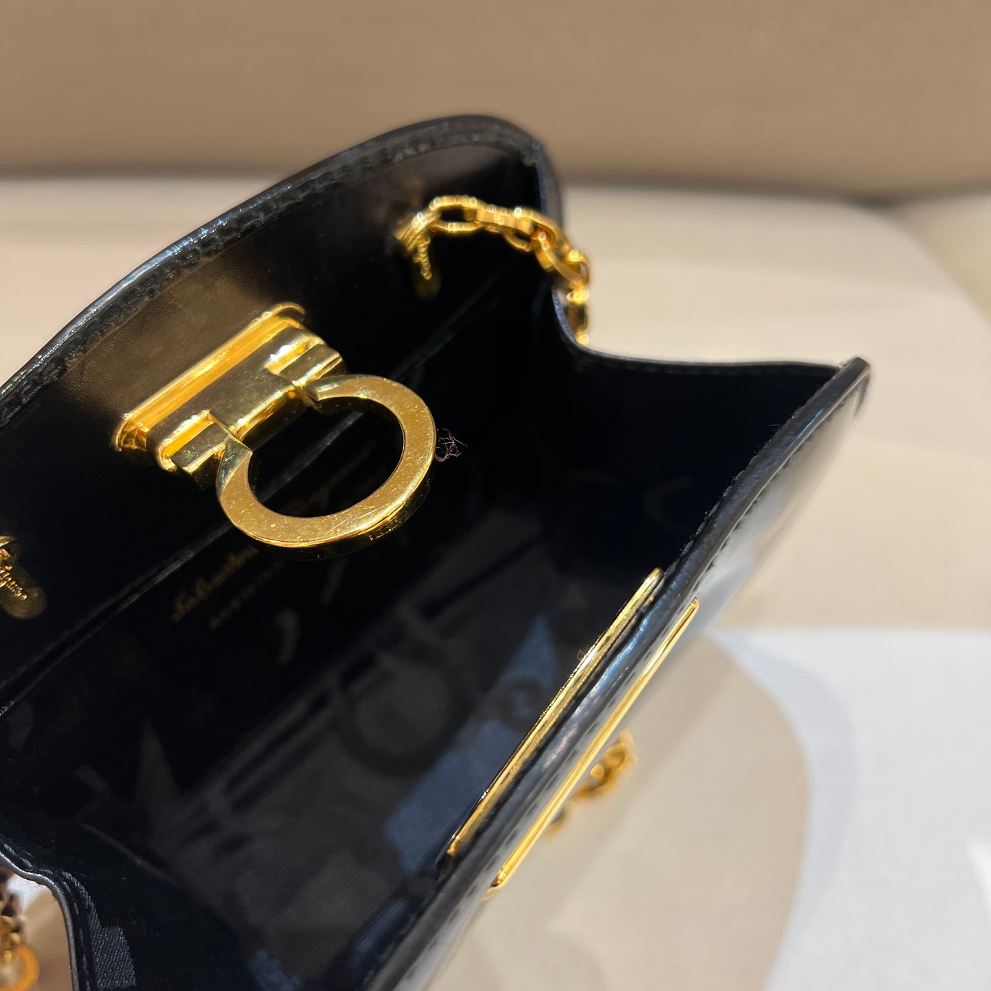 Ferragamo Vintage Golden Gancini Mini Shoulder Bag With Golden Chain