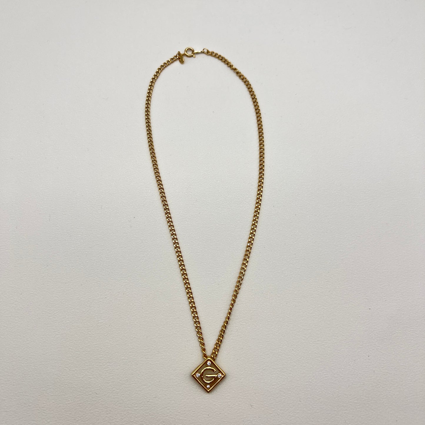 Givenchy Vintage G Logo In Rhombus with Rhinestone Golden Necklace