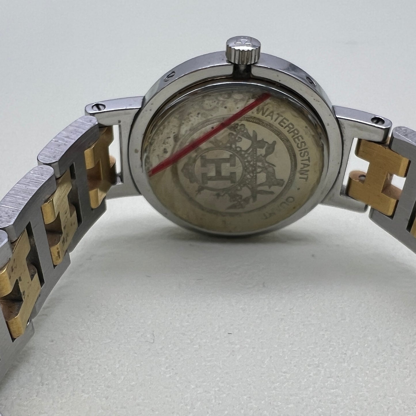 Hermes Vintage Clipper Ladies Watch White Face With Date and H Bracelet