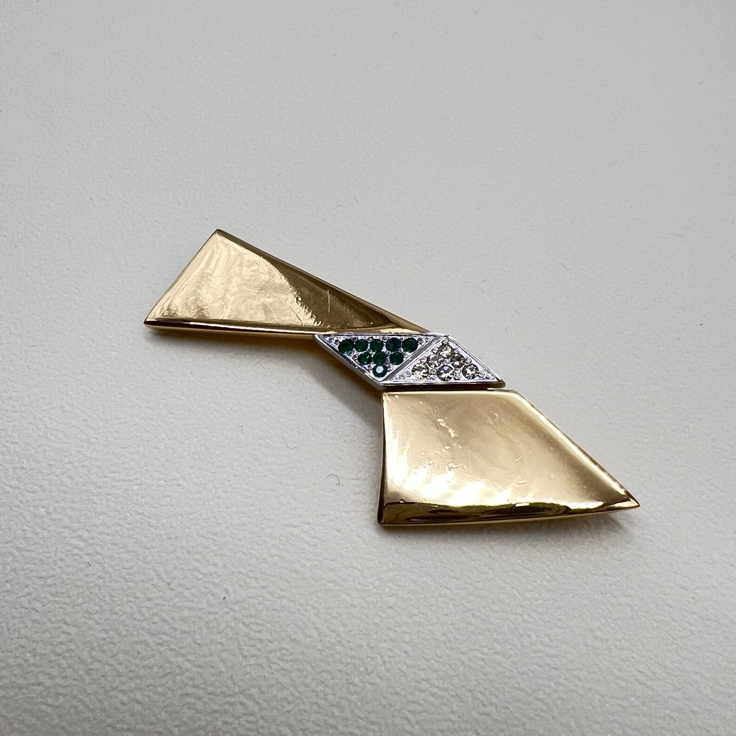 Givenchy Vintage Green and White Rhinestone Golden Brooch