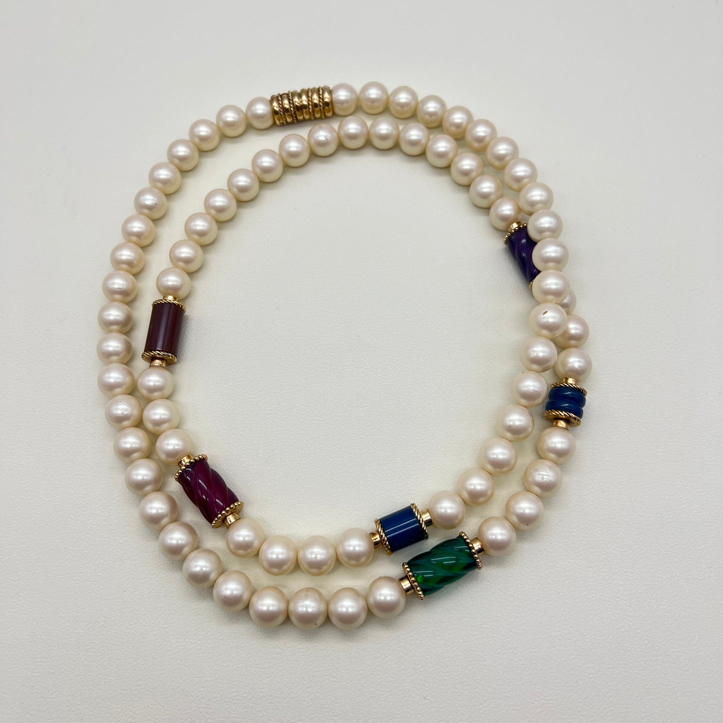 Givenchy Vintage Pearl and Multi Color Stone Necklace