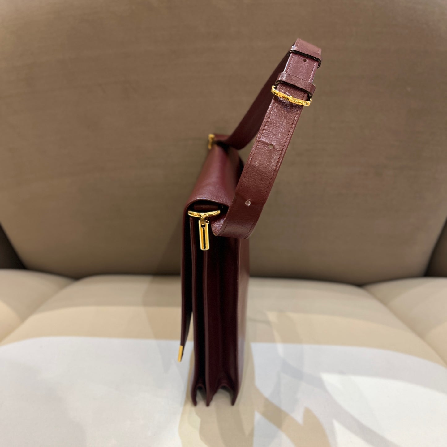 Cartier Vintage Must Line Burgundy Red Leather Shoulder Bag