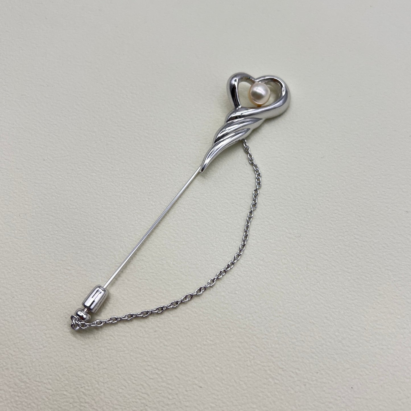 Tasaki Vintage 6.6mm Akoya Pearl In Heart Silver Brooch