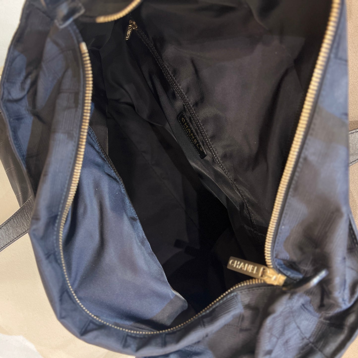Chanel Vintage New Travel Line Large Black Tote Bag, With Zipper Version