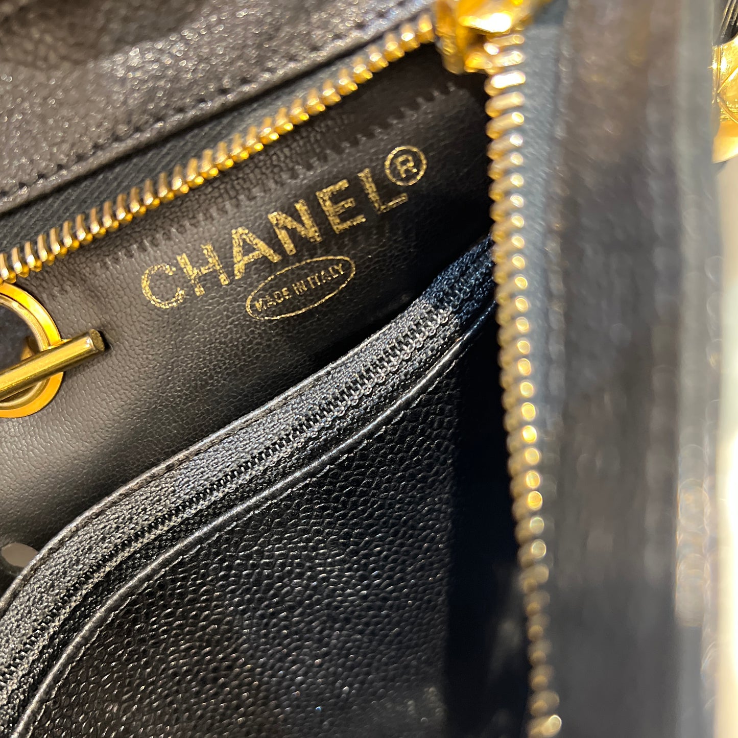 Chanel Vintage Triple Cc Punching Leather Chain Large Shoulder Bag With Pouch