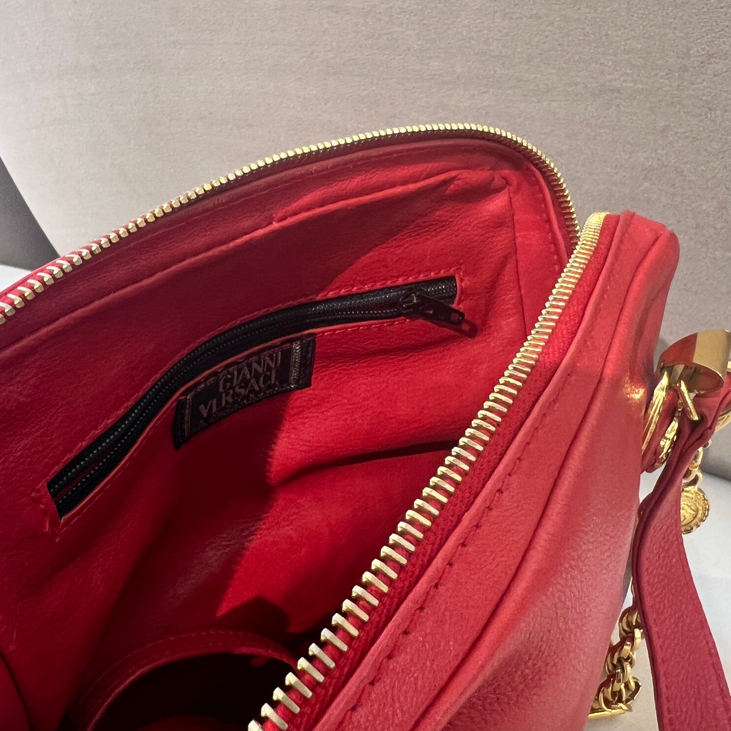 Versace Vintage Golden Medusa Red Leather Mini Handbag