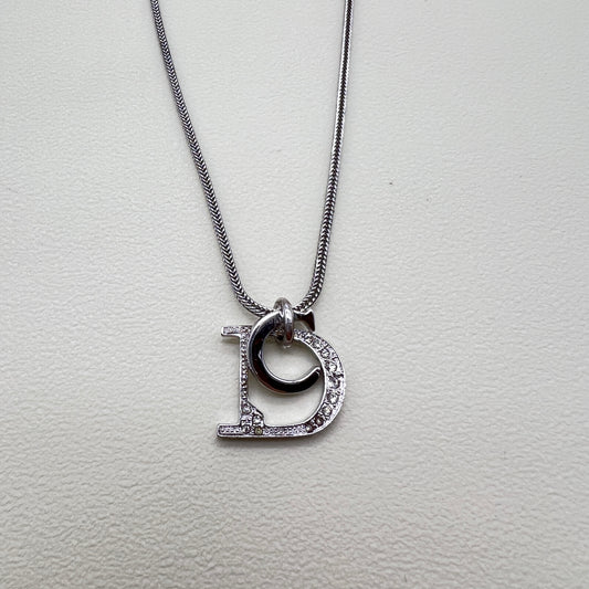 Christian Dior Vintage CD Logo Pendant Silver Necklace