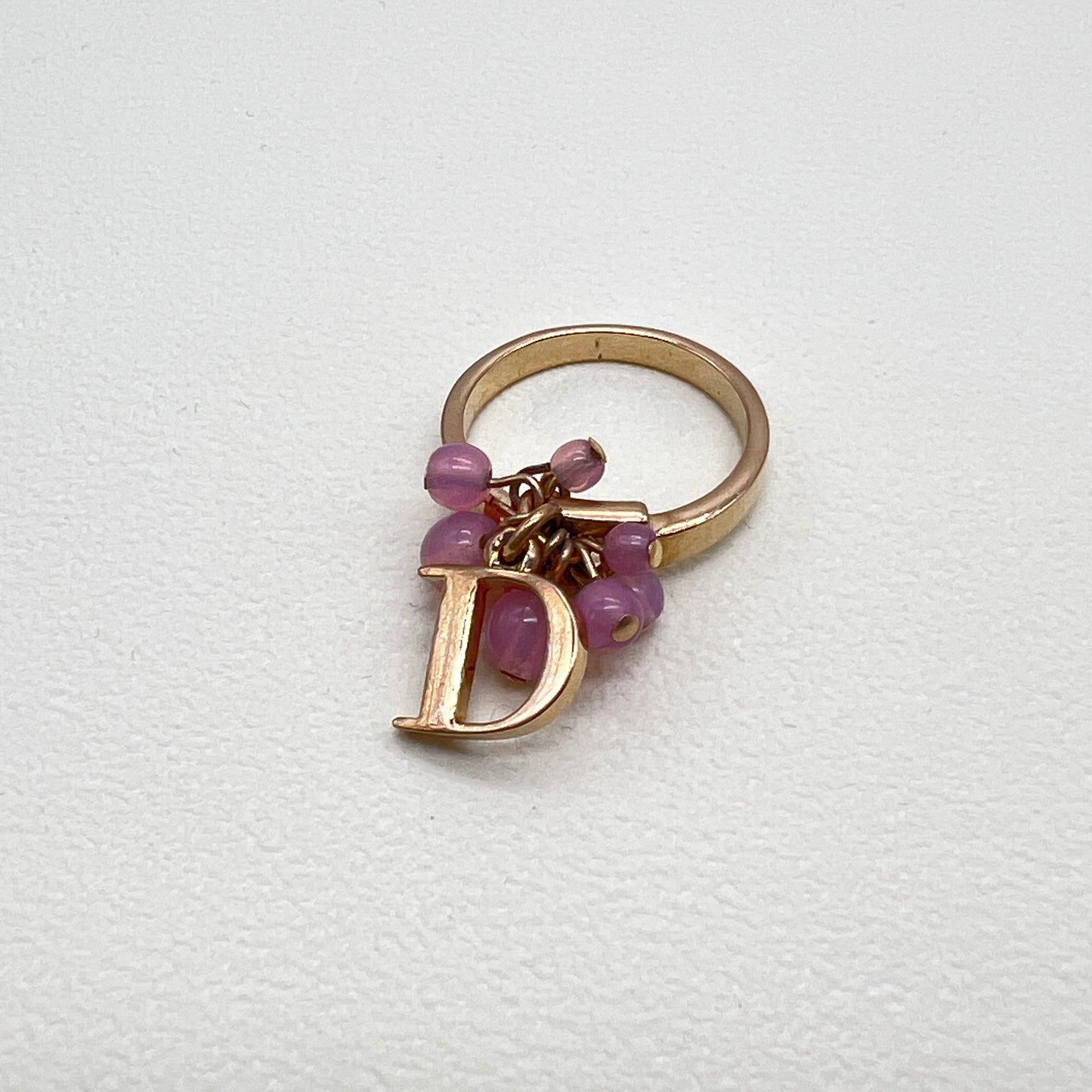 Christian Dior Vintage Pink Crystal with D Logo Golden Ring #13