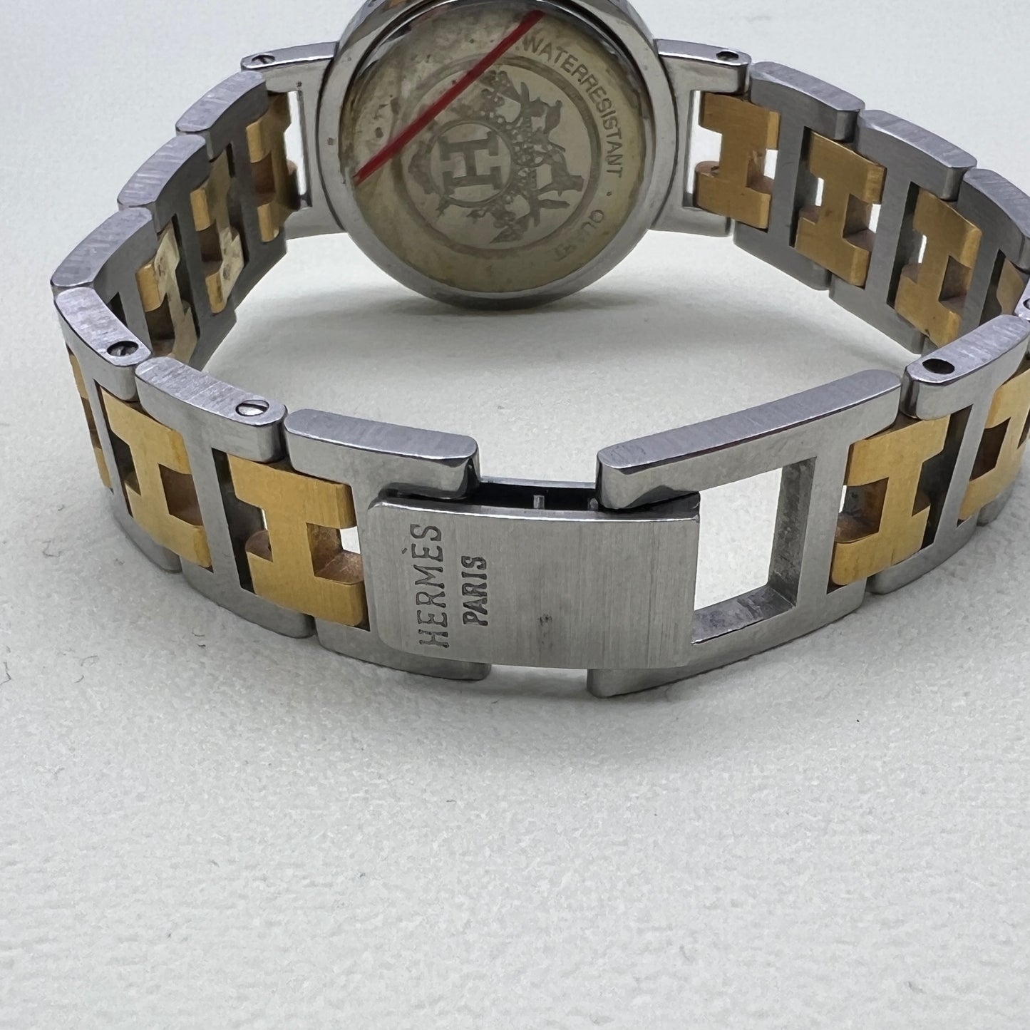 Hermes Vintage Clipper Ladies Watch White Face With Date and H Bracelet