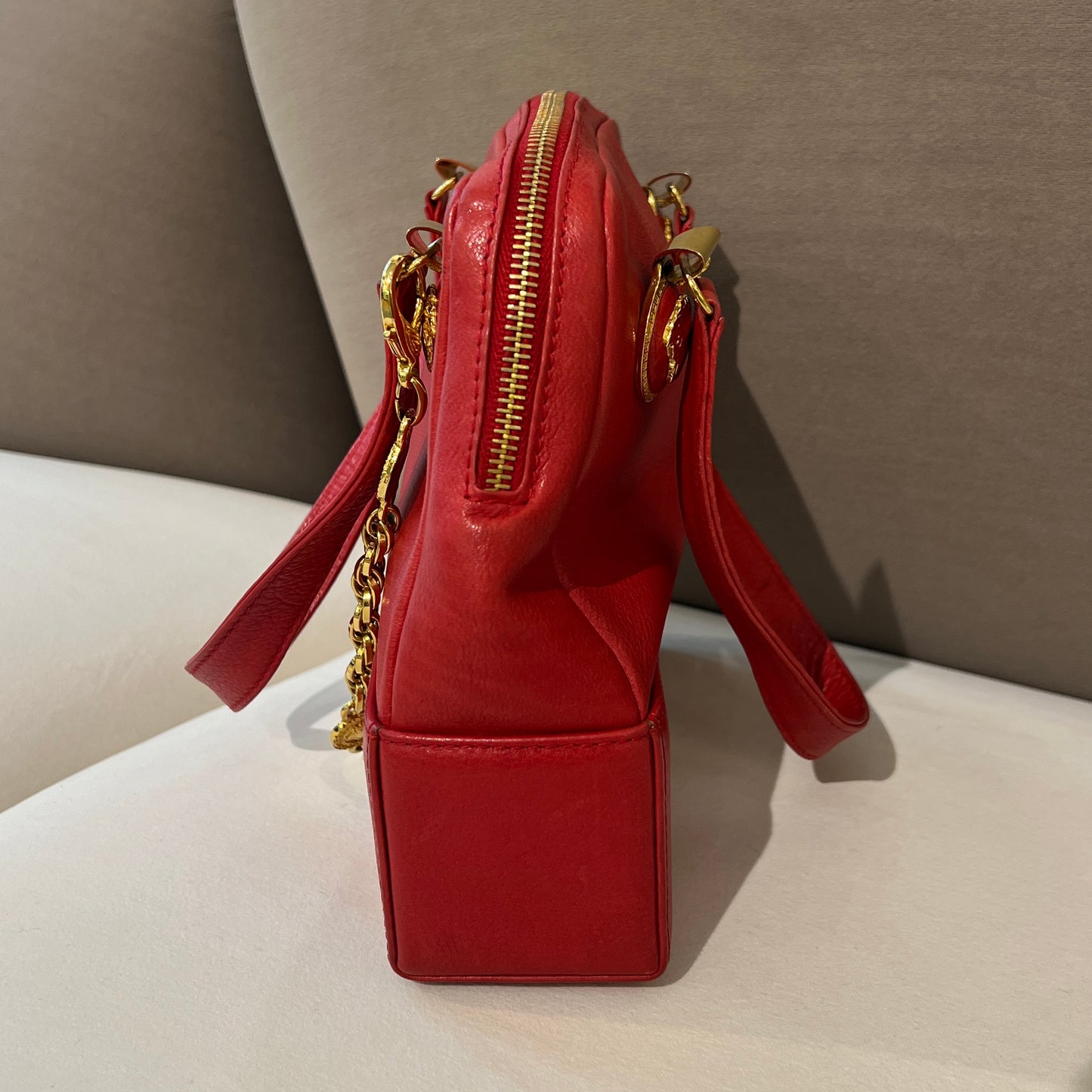Versace Vintage Golden Medusa Red Leather Mini Handbag