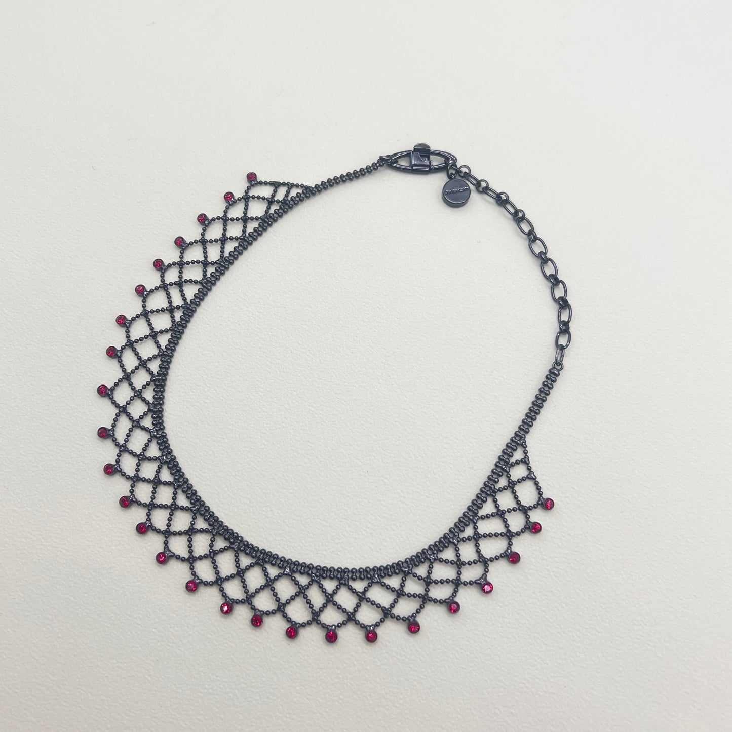Givenchy Vintage Lace Motif Red Color Rhinestone Necklace