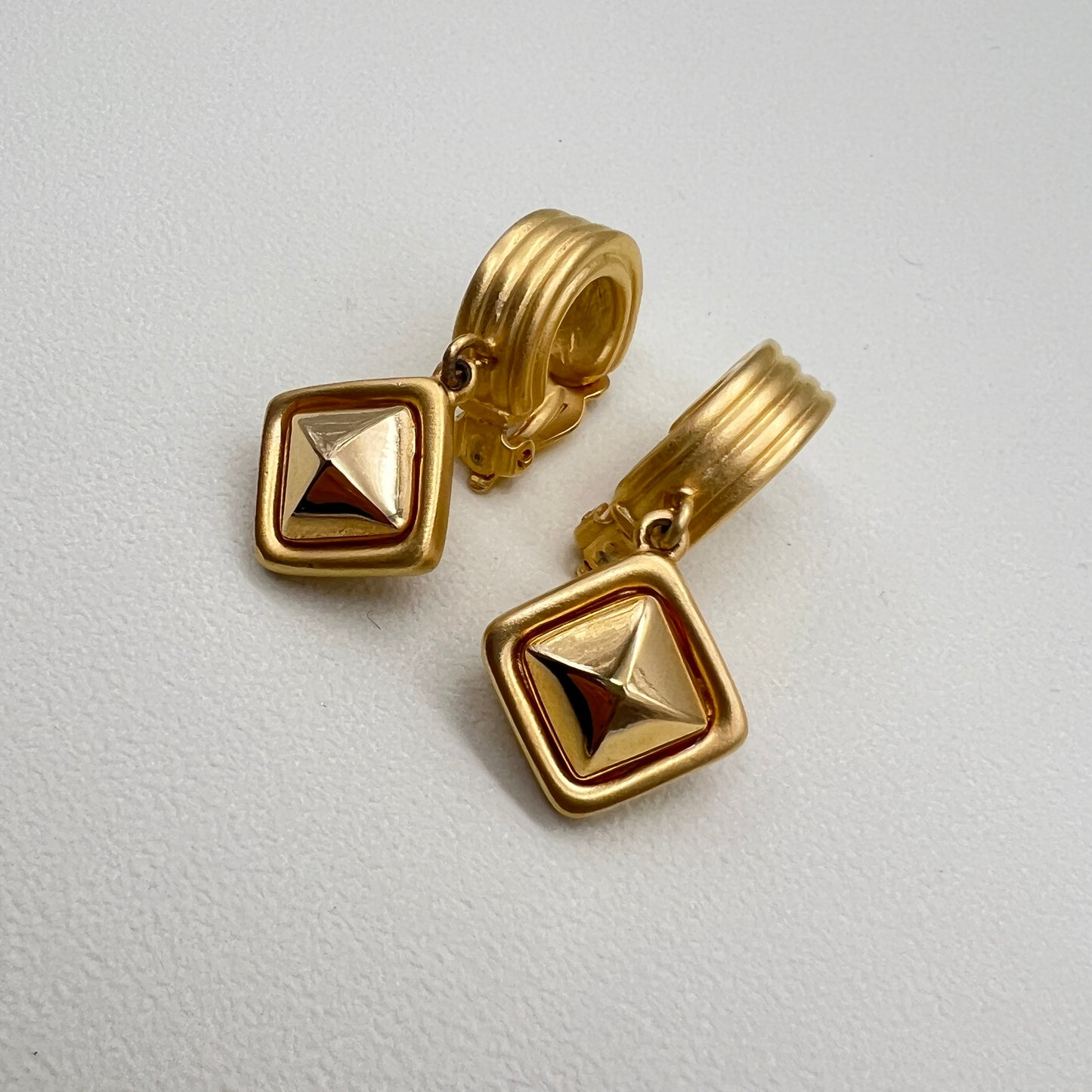 Givenchy Vintage Diamond Shape Dangling Golden Clip-on Earrings