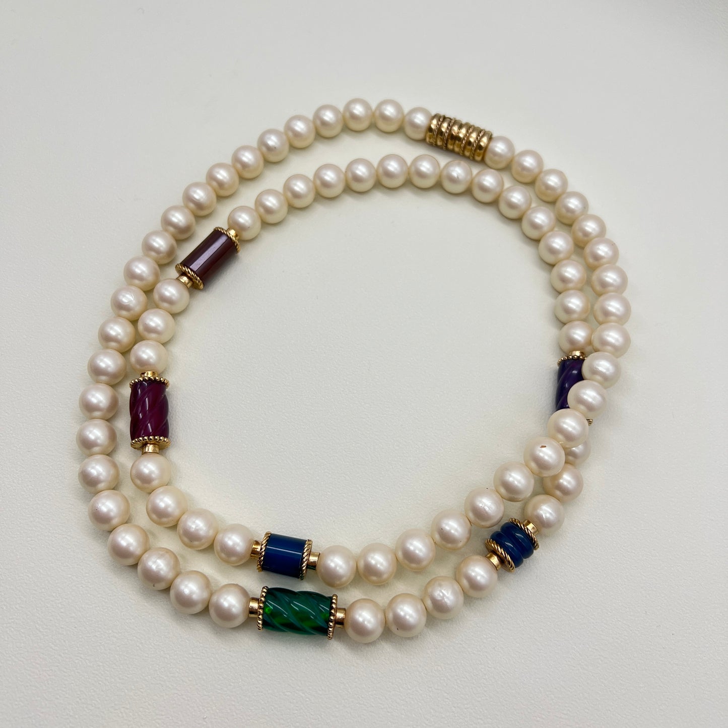 Givenchy Vintage Pearl and Multi Color Stone Necklace