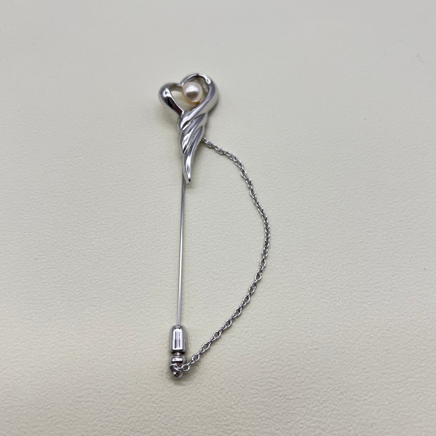 Tasaki Vintage 6.6mm Akoya Pearl In Heart Silver Brooch
