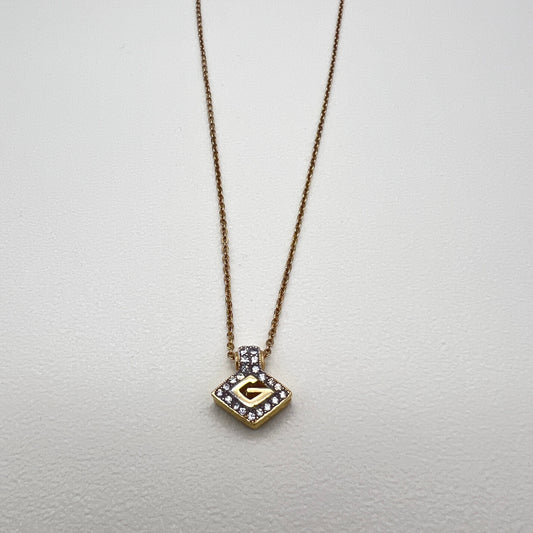 Givenchy Vintage G Logo In Diamond Shape with Rhinestone Golden Necklace