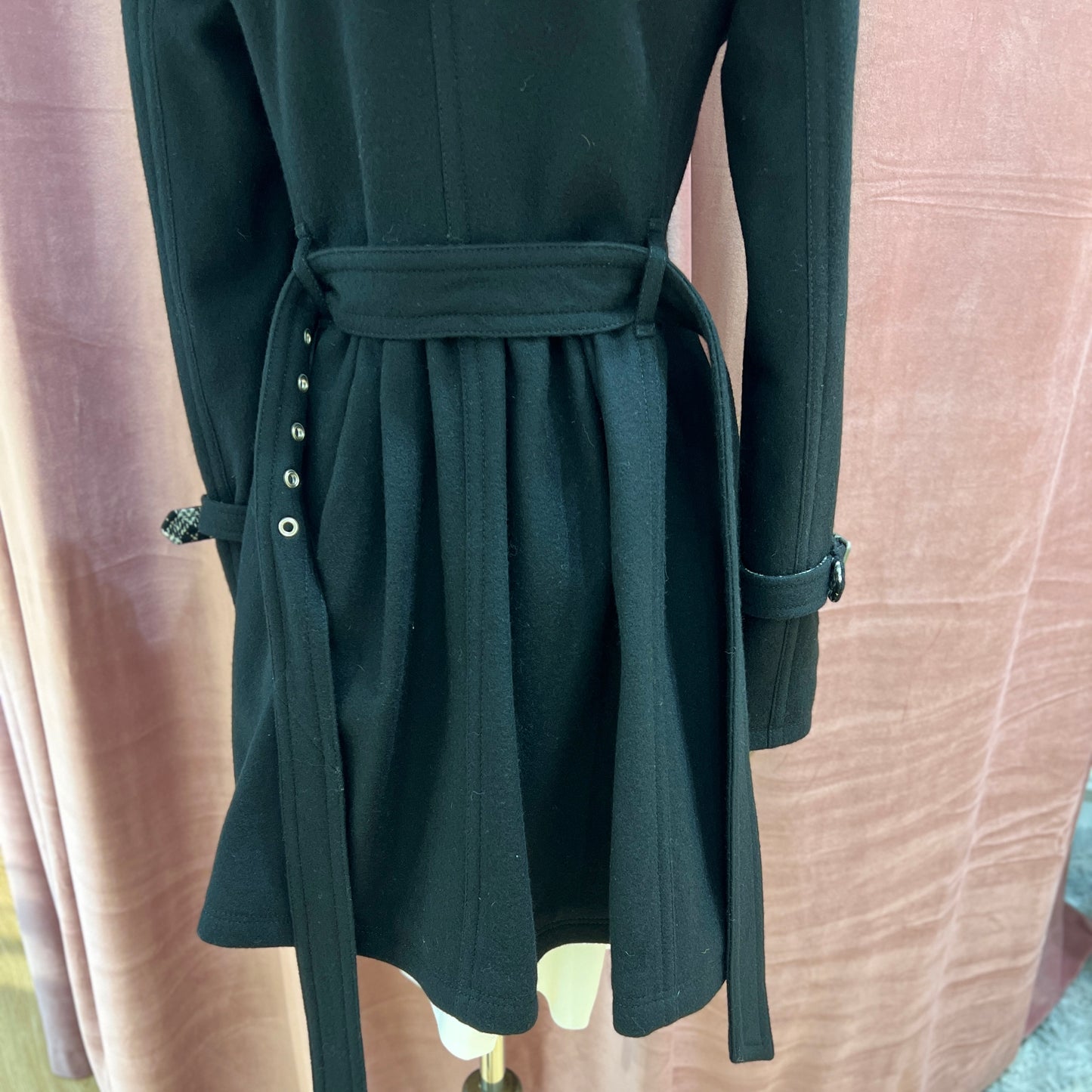 Burberry Vintage Black Wool Long Coat with Belt