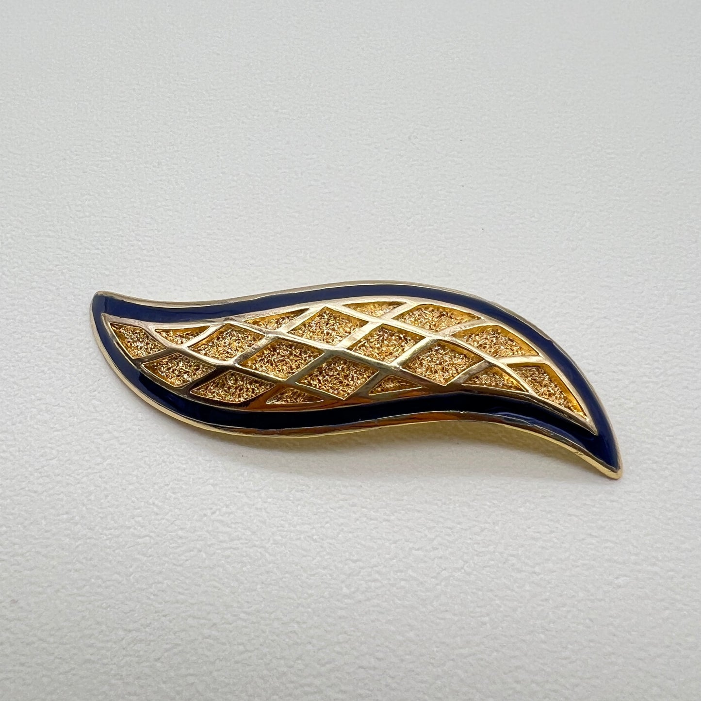 Balenciaga Vintage Navy Blue and Golden Leaf Brooch