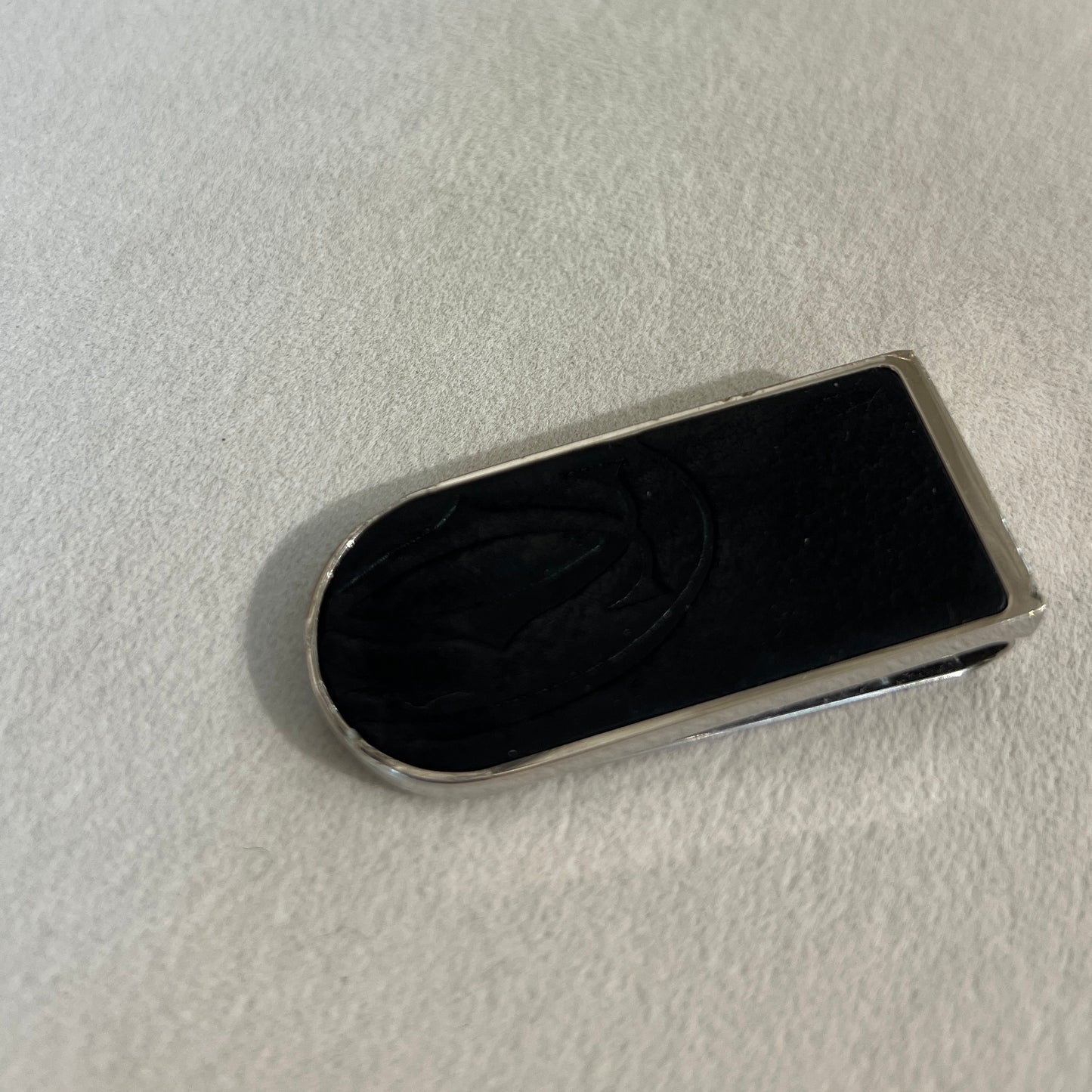 Cartier Vintage Embossed Logo Black Leather Silver Money Clip