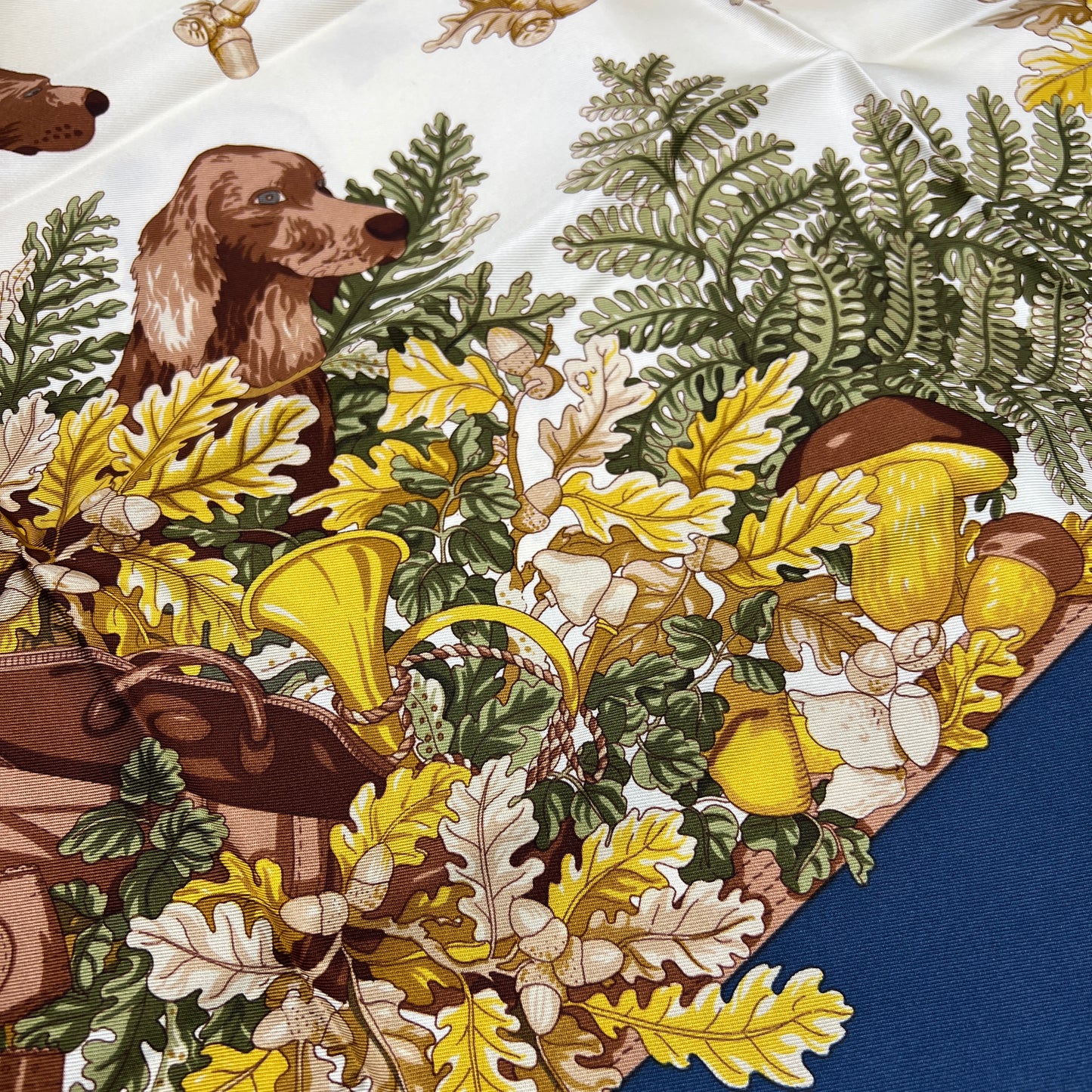 Loewe Vintage Navy And Flower Pattern Silk Scarf