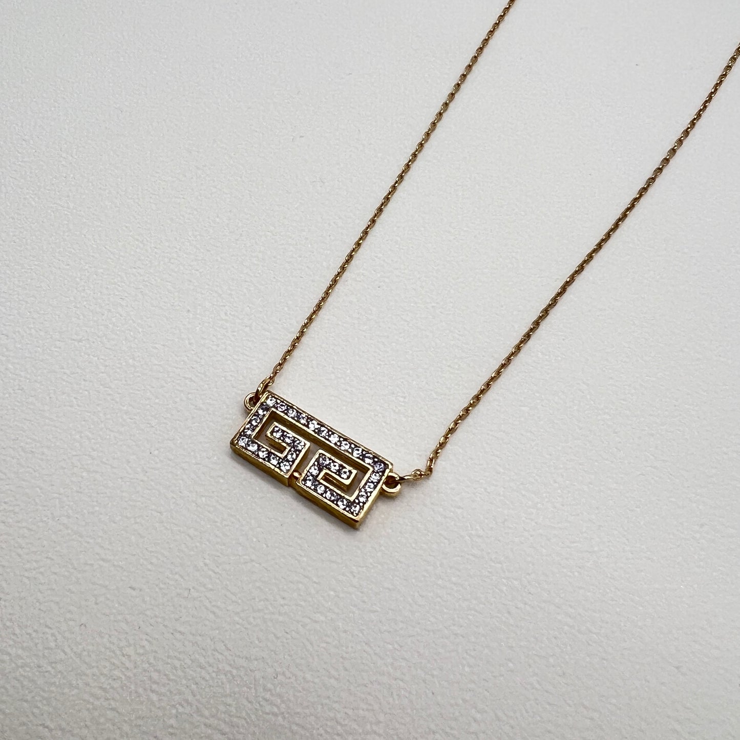 Givenchy Vintage GG Logo With Rhinestone Golden Necklace