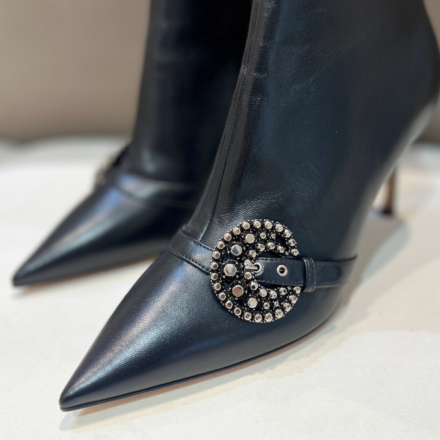 Christian Dior Vintage Black Leather 8Cm Heels Boots