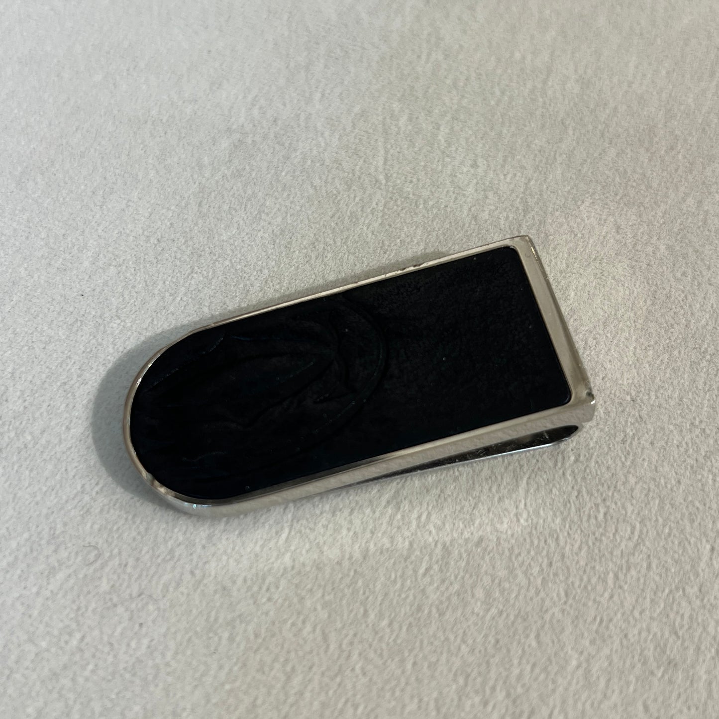 Cartier Vintage Embossed Logo Black Leather Silver Money Clip